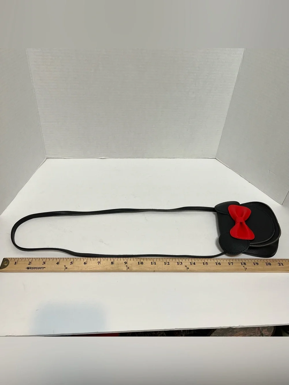 Black Leather Mouse Mini Crossbody Bag with Red Bow